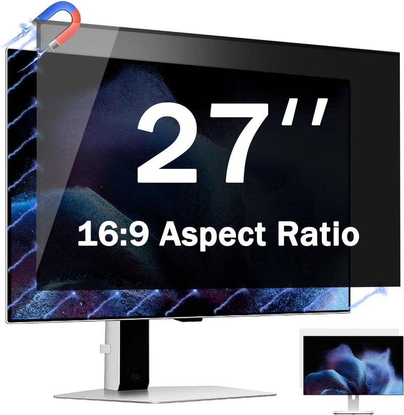 Phimoos [2 Pack] Magnetic Computer Privacy Screen Filter 27 Inch for Frameless Monitor 16:9 Aspect Ratio, Removable Anti Glare Blue Light Protector, Double Sided Reversible Eye Care 27in Film - Image 1